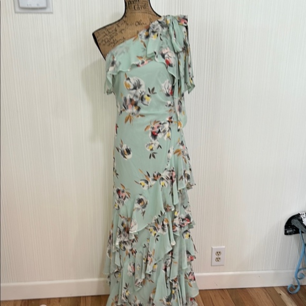 Ralph Lauren Black Label Mint Floral Romantic One-Shoulder Maxi Dress